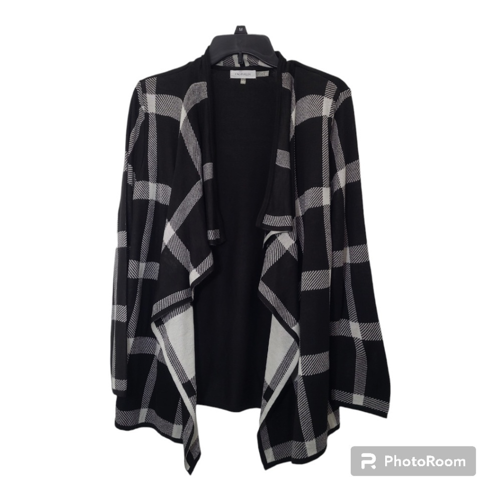 Calvin Klein Black & White Plaid Cardigan Size Small Petite